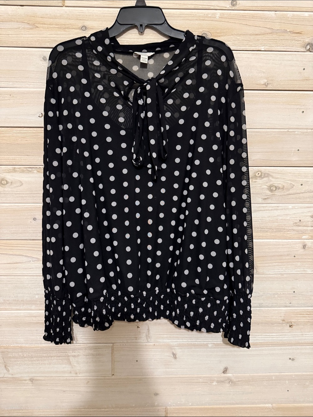Women’s Black Polka Dot Tie-Neck Blouse